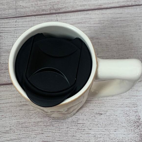 Mug with Cream and Beige Angel PEACE ON EARTH Saying and Lid for Travel - Picture 5 of 11